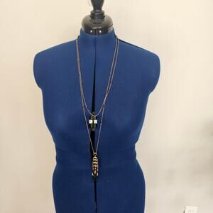 Vintage Gold Tone Multi Layer Necklace Purple Crystal Crescent Drop